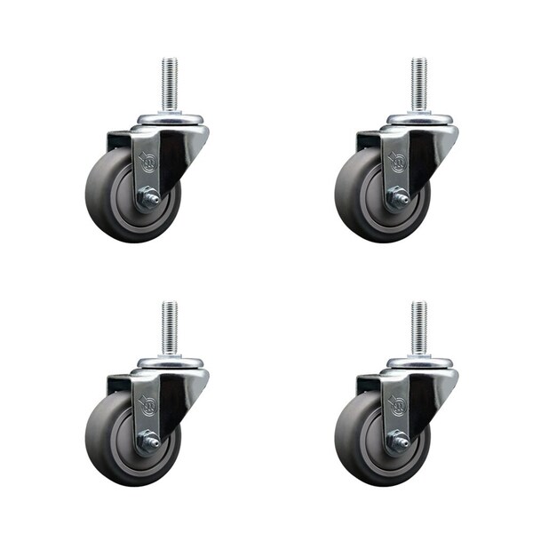 3 Inch Thermoplastic  Rubber Wheel Swivel 34 Inch Threaded Stem Caster Set Service Caster